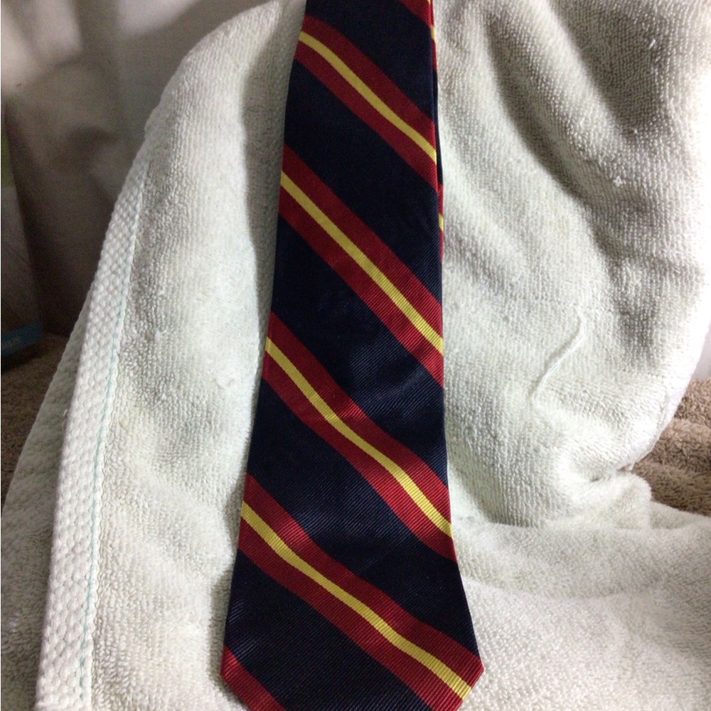 Brooks Brothers Navy Tie with Red and Yellow Diagonal Stripes